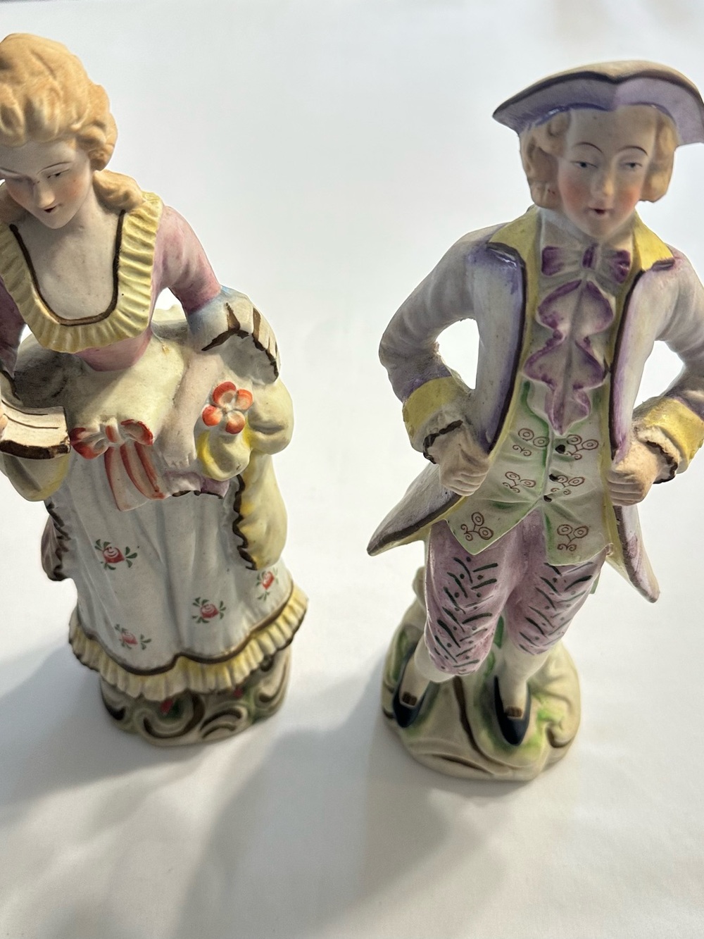 vintage porcelain Couple Figurines in Pastel Pink and Lavender